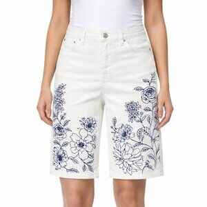 DG2 by Diane Gilman White Floral Embroidered Stretch Denim Capri Pants